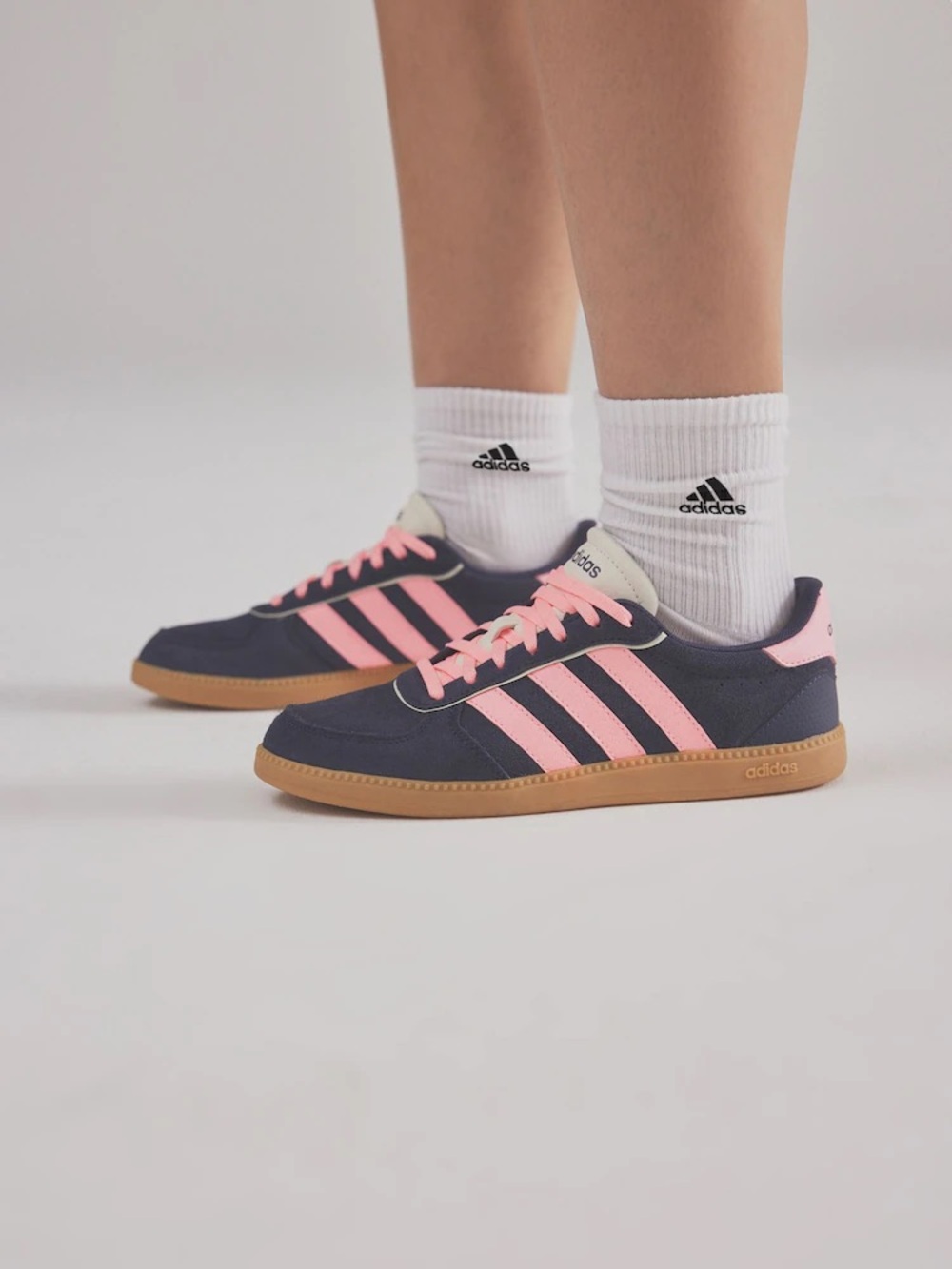 adidas Navy and Pink Classic Suede Sneakers